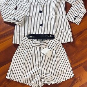 Navy and White Striped Suit Set